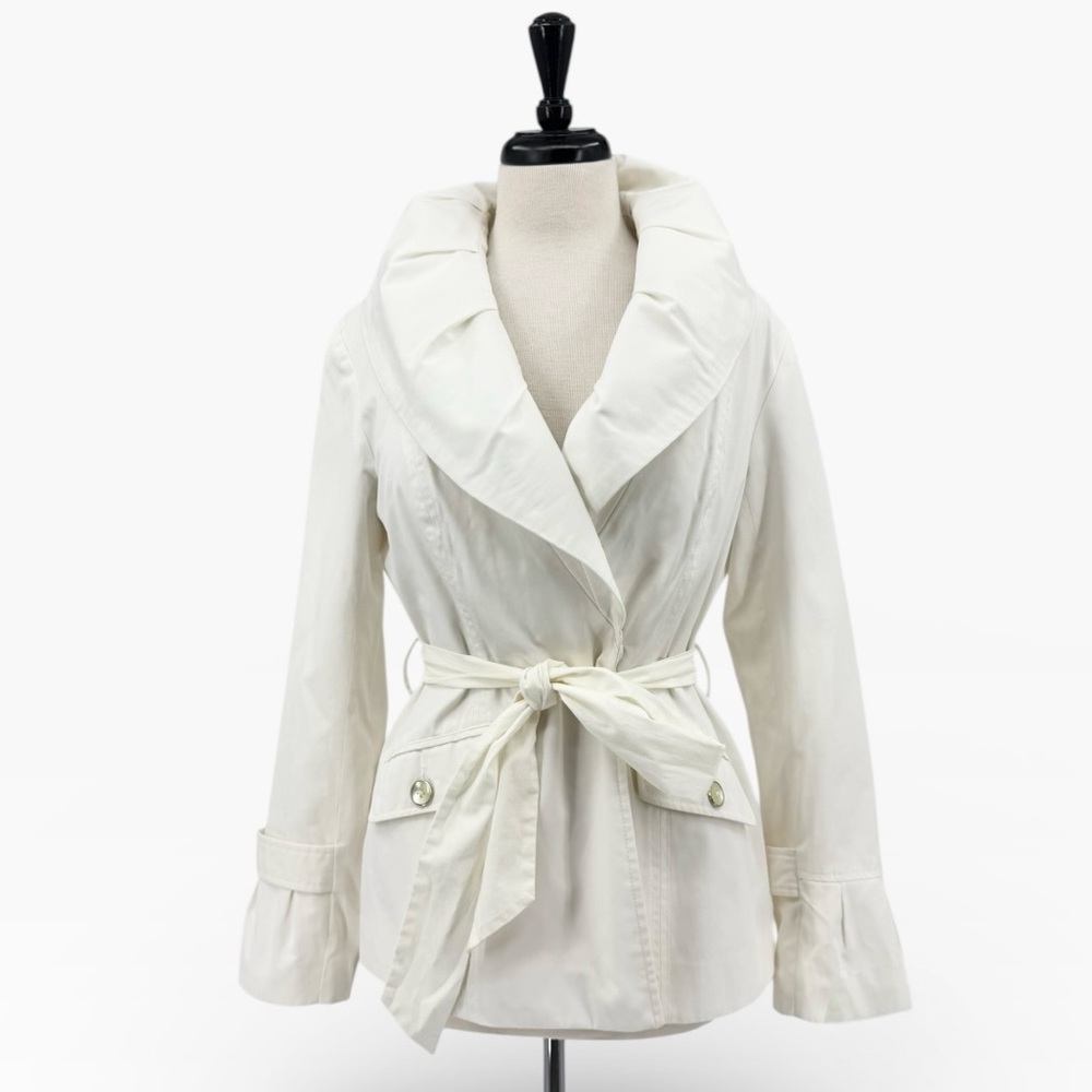 WHBM Double Breasted Belted Waist Jacket White
